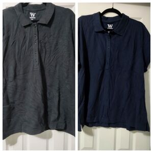 2 New Women's 3xl Polo Work School Uniform Shirts Black & Navy Blue Plus Size